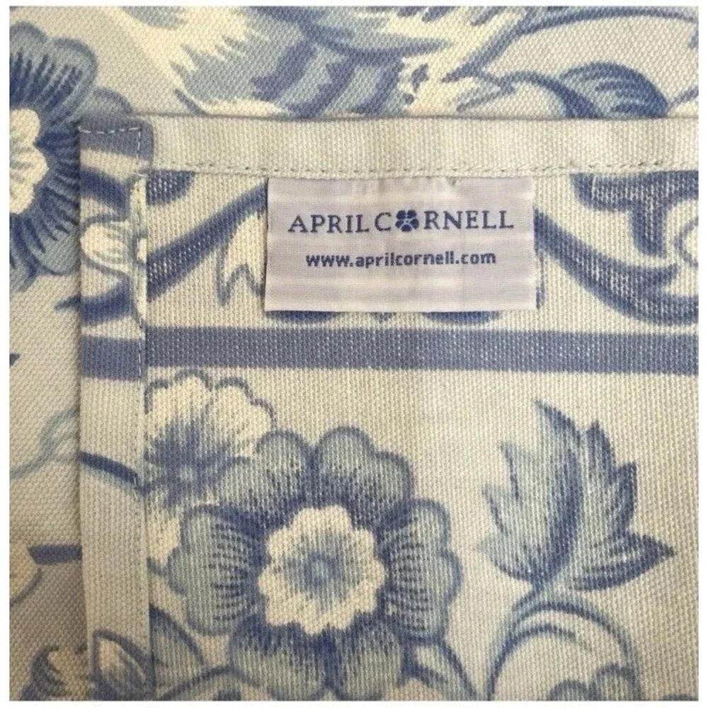 April Cornell Blue Table Runner 16x90 Floral Birds 100% Cotton French Country